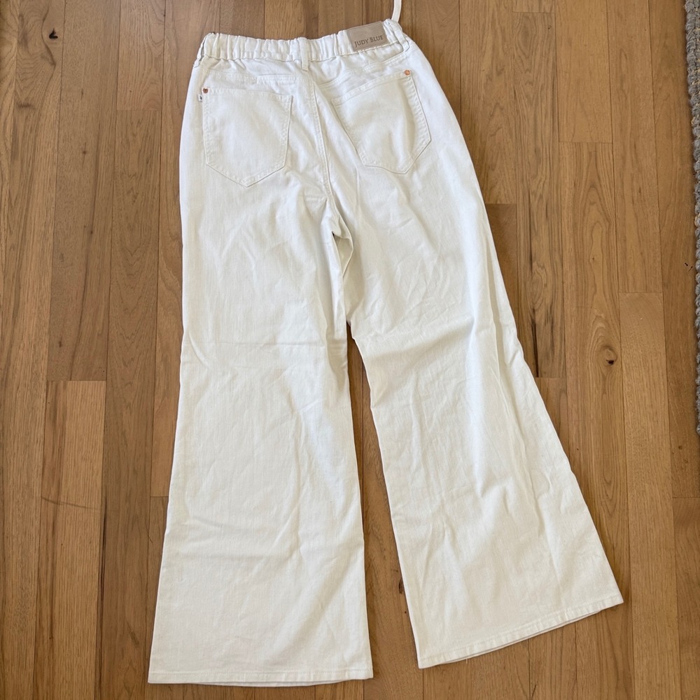 Judy Blue Palazzo Pants Womens 7/28 Long White Featherweight Elastic Drawstring - Picture 4 of 16